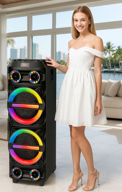 PARLANTE ALTAVOZ BLUETOOTH RECARGABLE PORTÁTIL INALÁMBRICO TORRE RGB LUCES KARAOKE 12HR CONTINUAS