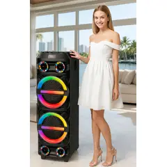 GENERICO - PARLANTE ALTAVOZ BLUETOOTH RECARGABLE PORTÁTIL INALÁMBRICO TORRE RGB LUCES KARAOKE 12HR CONTINUAS