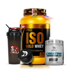 LEVEL PRO - Iso Gold Whey 1.1 kg Chocolate + Creatina Dragon Pharma 300 g + Shaker Tu Marido Moises + Embudo Dragon Pharma