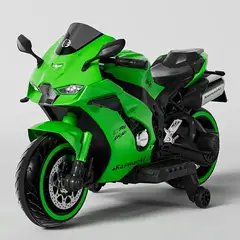 OEM - Moto Eléctrica Infantil Estilo Kawasaki Ninja ZX-10R Verde con Luces LED USB 12V y Doble Motor