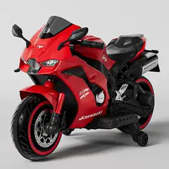 OEM - Moto Eléctrica Infantil Estilo Kawasaki Ninja ZX-10R Rojo con Luces LED USB 12V y Doble Motor