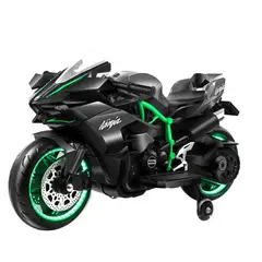 OEM - Moto Eléctrica Infantil niños Estilo Kawasaki Ninja H2 Negro con Luces LED USB 12V y Doble Motor