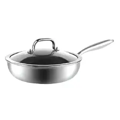 ICHIMATSU - Sartén de Acero Inoxidable Tricapa con tapa de Cristal 24 cm - 10145013