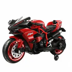 OEM - Moto Eléctrica Infantil niños Estilo Kawasaki Ninja H2 Rojo con Luces LED USB 12V y Doble Motor