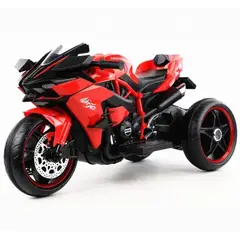 OEM - Moto Eléctrica Infantil niños Estilo Kawasaki Ninja H2R Rojo con Luces LED USB 12V y Doble Motor