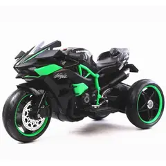 OEM - Moto Eléctrica Infantil niños Estilo Kawasaki Ninja H2R Negro con Luces LED USB 12V y Doble Motor
