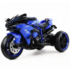 OEM - Moto Eléctrica Infantil niños Estilo Kawasaki Ninja H2R Azul con Luces LED USB 12V y Doble Motor