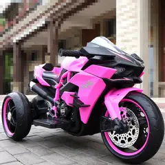 OEM - Moto Eléctrica Infantil niños Estilo Kawasaki Ninja H2R Rosado con Luces LED USB 12V y Doble Motor