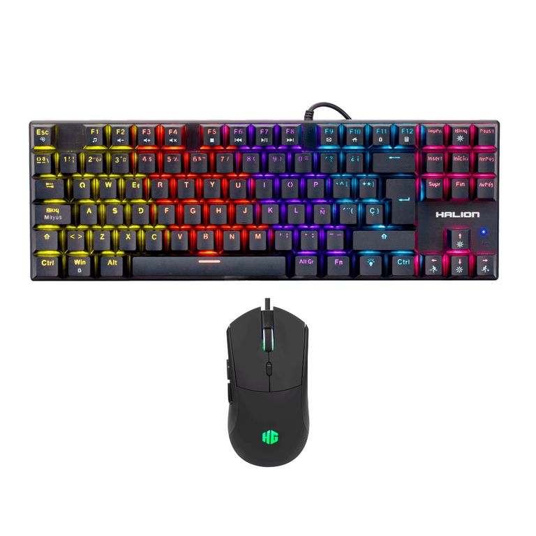 TECLADO MECANICO Y MOUSE LED GAMING 3600 DPI RAINBOW K203C MECANO