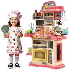GENERICO - Kit de cocina infantil musical y luz led de 46 pcs rosado