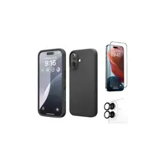 SPACE - CASE SILICONA PARA IPHONE 17 CON MICA + PROTECTOR DE CAMARA NEGRO