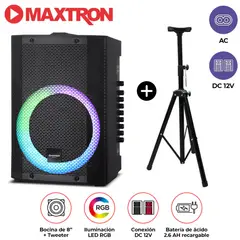 MAXTRON - Promo Parlante Portátil MX 300 USB, BT, Micrófono + SOPORTE