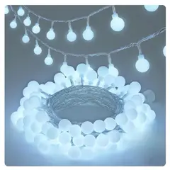 ARTEZA - Luces LED Navideñas 9m con 100 Bolitas Blancas, Música, 8 Modos y Cable Transparente