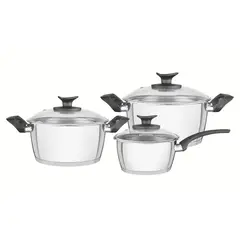 TRAMONTINA - Juego de Ollas de Acero Inoxidable Tapa de Vidrio Allegra 6 piezas-10286480