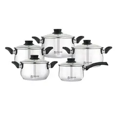FACUSA - Juego de Ollas de Acero Inoxidable Tapa de Vidrio Valencia 10 piezas