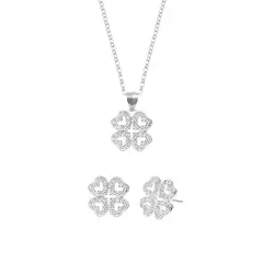 BALIQ - Set Collar y Aretes Trébol Corazón en Plata 925