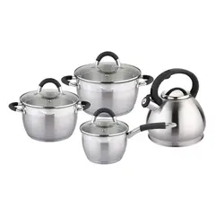 FACUSA - Set de Ollas X 08 Misti Tapa de Vidrio Mango Negro