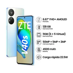 ZTE - Celular Libre V40s 128GB 6GB RAM Azul