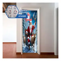 GENERICO - Funda Navidenia de Puerta con Santa y Renos Decorativos Y+Regalo Sticker