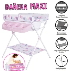 EBABY - Bañera Cambiador con organizadores Plegable Maxi Rosado