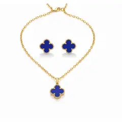 GENERICO - Collar y aretes Trébol cuatro hojas moda mujer