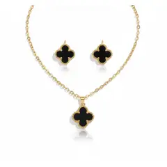 GENERICO - Collar y aretes Trébol cuatro hojas moda mujer