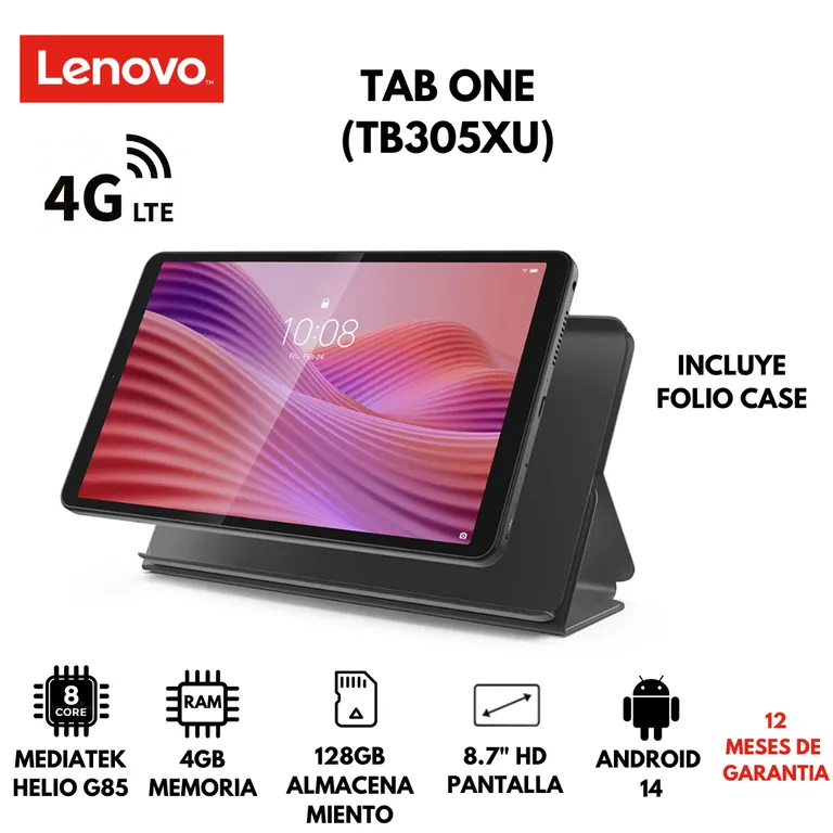 TABLET TAB ONE + FOLIO CASE 4GB 128GB 8.7" HD LTE ANDROID 14