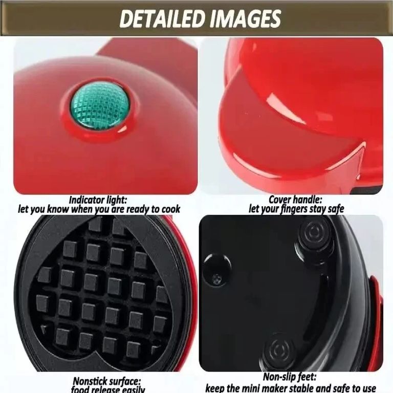 WAFLERA MINI TOSTADORA ELECTRICA MULTIFUNCIONAL ANTIADHERENTE ROJO