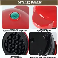 GENERICO - WAFLERA MINI TOSTADORA ELECTRICA MULTIFUNCIONAL ANTIADHERENTE ROJO