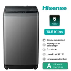 HISENSE - Lavadora Carga Superior 10.5 kg WT1D1030UT Gris Oscuro