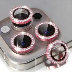 SHIELD - Mica Protector de Cámara Individuales con Brillo Diamante Rosa para iPhone 13 Pro Max