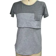 GENERICO - Polo A Rayas Con Bolsillo De Lactancia Maternidad Básico De Algodón