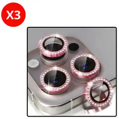 SHIELD - Pack x3 Mica Protector de Cámara Individuales con Brillo Diamante Rosa para iPhone 13 Pro Max