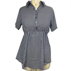 GENERICO - Blusa De Tela Con Cuello De Vestir Con Pita Atrás De Rayas