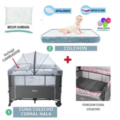 EBABY - Cuna Colecho y Cambiador NALA AZUL LIGTH más COLCHON