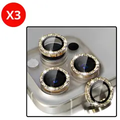 SHIELD - Pack x3 Mica Protector de Cámara Individuales con Brillo Glitter Dorado para iPhone 16