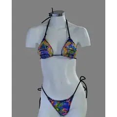GENERICO - BIKINI ropa de Baño tres Pzas Bra y 2 Truzas Talla S multicolor lentejuelas doradas DEALCOBA