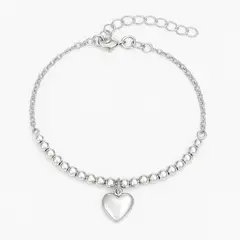 GENERICO - Pulsera Corazón con Bolitas Plata Mujer Ajustable