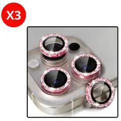 SHIELD - Pack x3 Mica Protector de Cámara Individuales con Brillo Glitter Rosa para iPhone 12 Pro Max