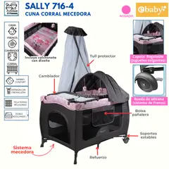 EBABY - Cuna corral mecedora y Cambiador Sally 716-4 Rosado