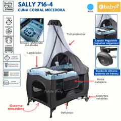 EBABY - Cuna corral mecedora y Cambiador Sally 716-4 Azul