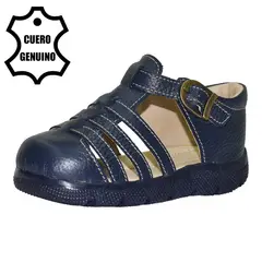 BRUNO KIDS - SANDALIA DE CUERO CAMINANTE PARA NIÑO AZUL