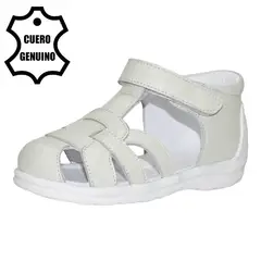 BRUNO KIDS - SANDALIA PIBE PARA NIÑA DE CUERO BLANCO VAINILLA PRIMEROS PASOS