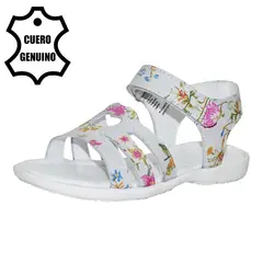 BRUNO KIDS - SANDALIA CAMINANTE PARA NIÑA DE CUERO FOLIA FLOR BLANCO CAMINANTE