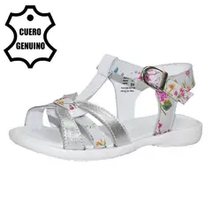 BRUNO KIDS - SANDALIA CAMINANTE PARA NIÑA DE CUERO FOLIA FLOR BLANCO CAMINANTE