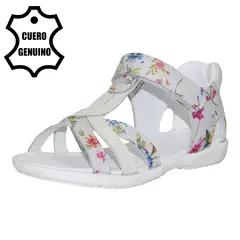 BRUNO KIDS - SANDALIA CAMINANTE PARA NIÑA DE CUERO FOLIA FLOR BLANCO CAMINANTE