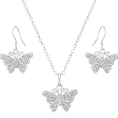 GENERICO - Set Collar y Aretes Mariposa Plata Mujer