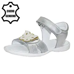 BRUNO KIDS - SANDALIA CAMINANTE PARA NIÑA DE CUERO FOLIA PLATA CAMINANTE