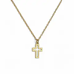 GENERICO - Collar Cruz Contorno Acero Inoxidable Mujer Plateado