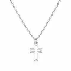 GENERICO - Collar Cruz Contorno Acero Inoxidable Mujer Plateado